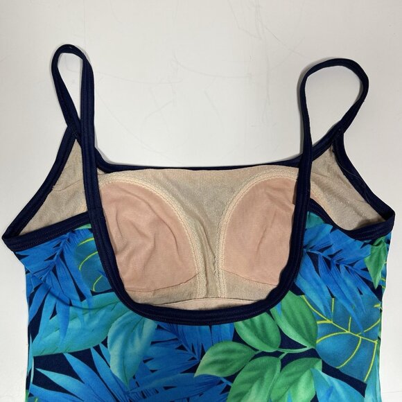 SPEEDO TROPICAL FLORAL BLUE GREEN ONE PIECE SWIMMING SUIT SPAGHETTI WOMEN SZ 10 - Picture 5 of 6